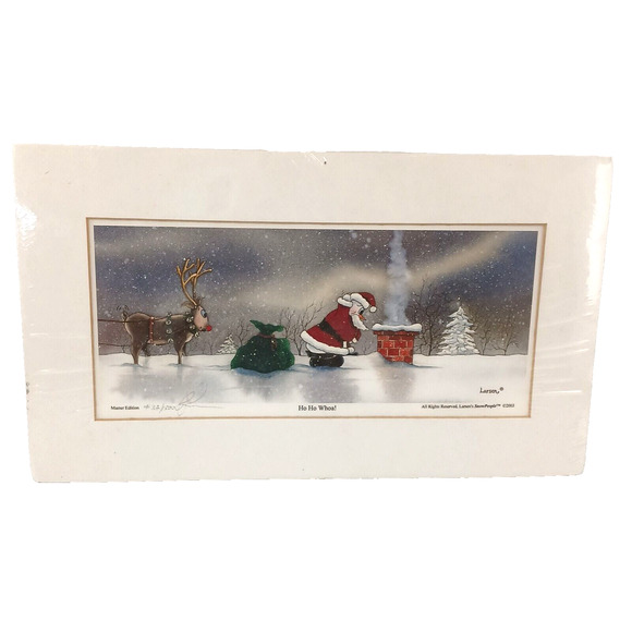 Dan Larsen Snow People Painting "Ho Ho Whoa! Matster Edition Signed 14"x8" - Picture 1 of 11